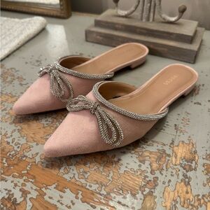 EUC Express Pink Slip-On Mules with Crystal Bow Detail - 7